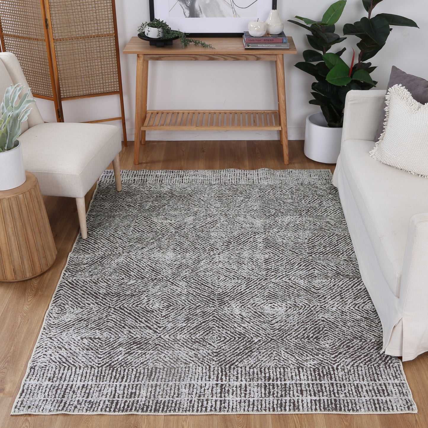 Contemporary Lauro Grey Washable Rug