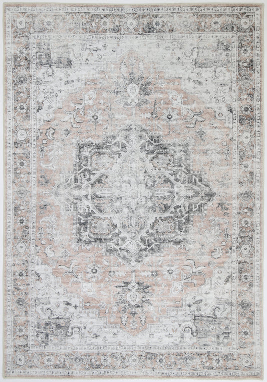 Distressed Vintage Cezanne Blush Washable Rug