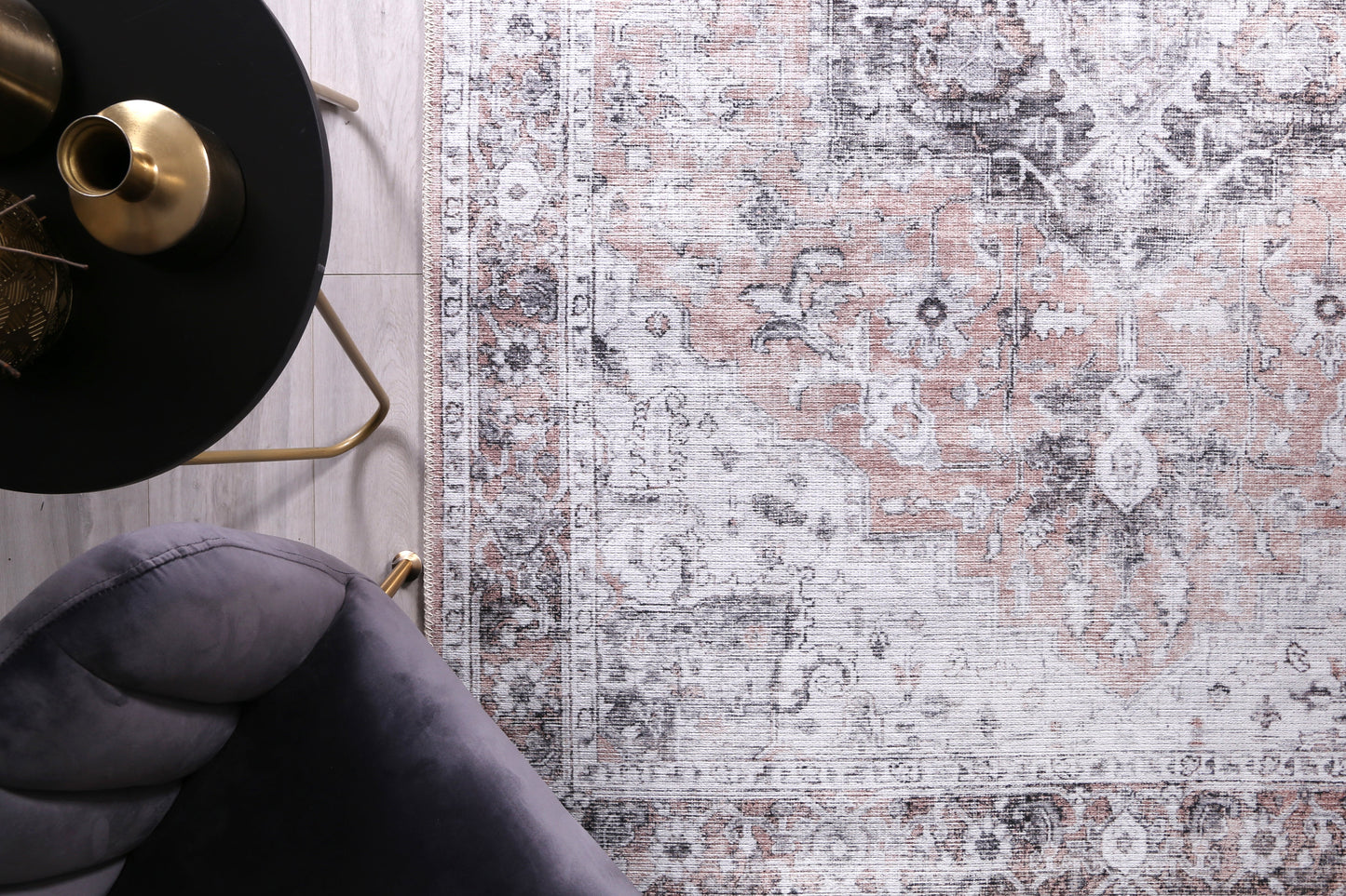 Distressed Vintage Cezanne Blush Washable Rug