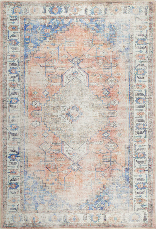 Pissarro Terracotta Blue Washable Rug
