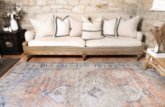 Pissarro Terracotta Blue Washable Rug