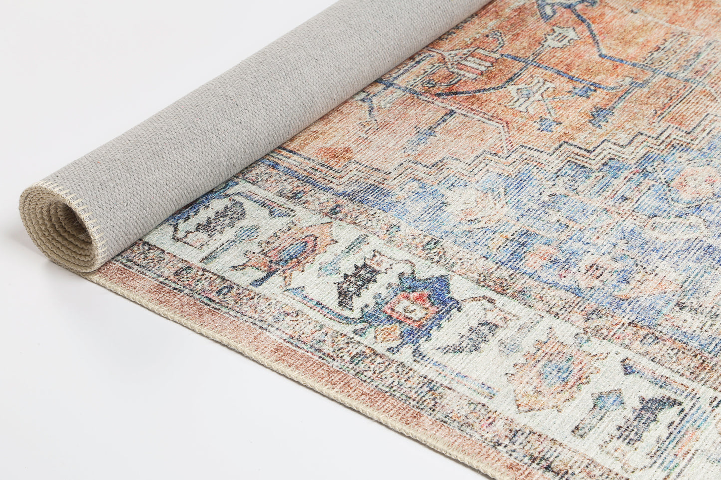 Pissarro Terracotta Blue Washable Rug