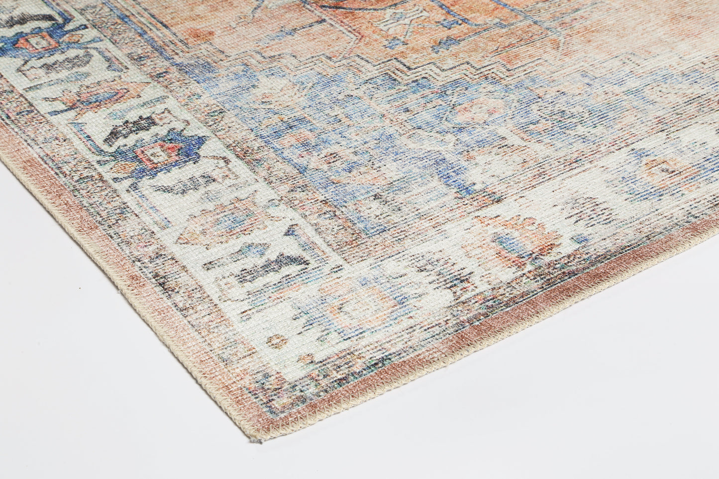 Pissarro Terracotta Blue Washable Rug