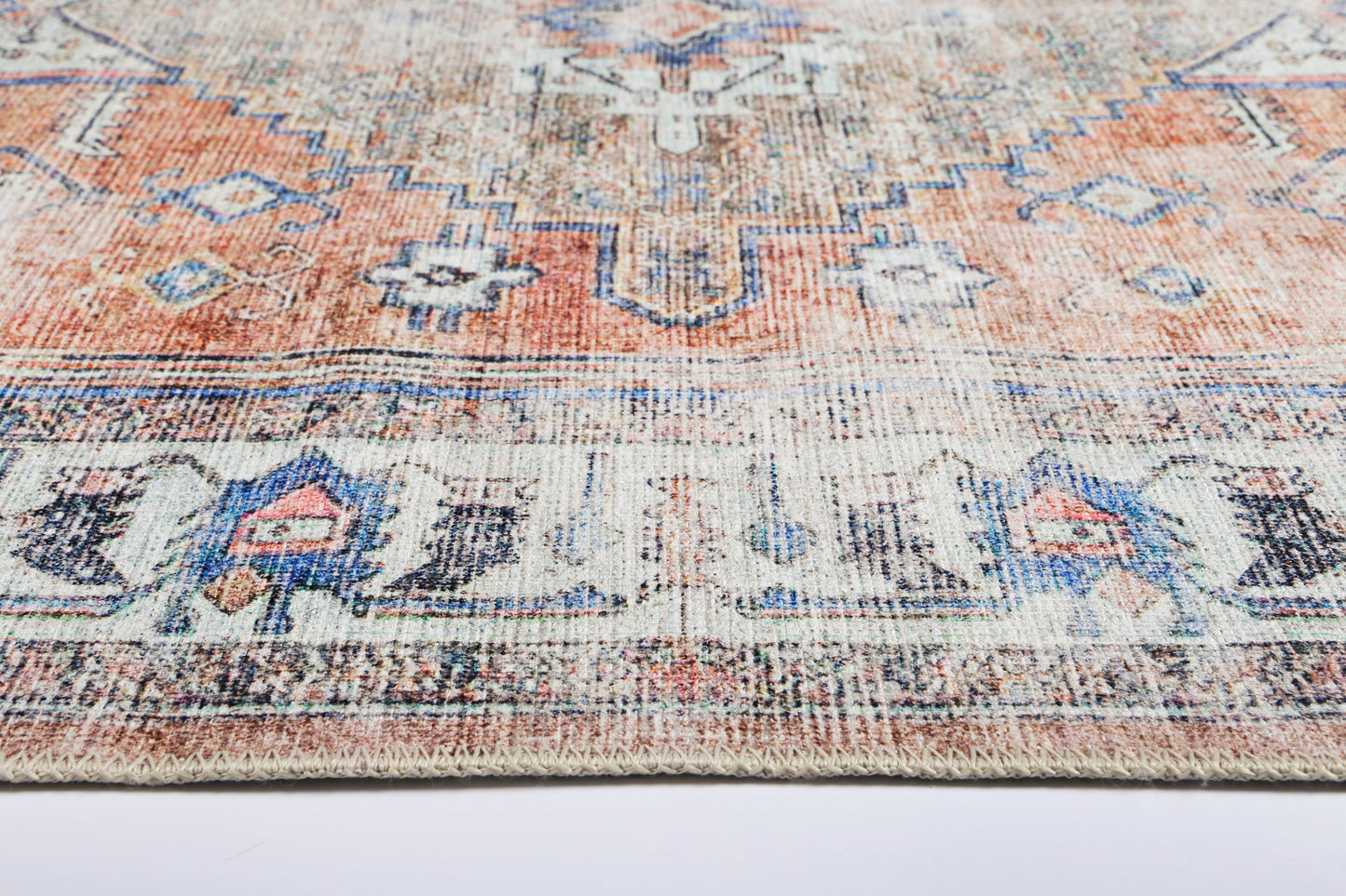 Pissarro Terracotta Blue Washable Rug
