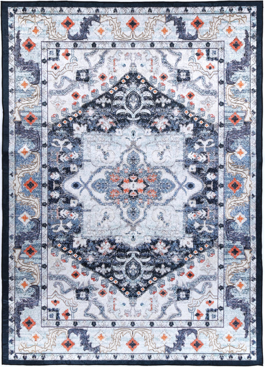 Angelic Navy Multi Medallion Non-Slip Rug