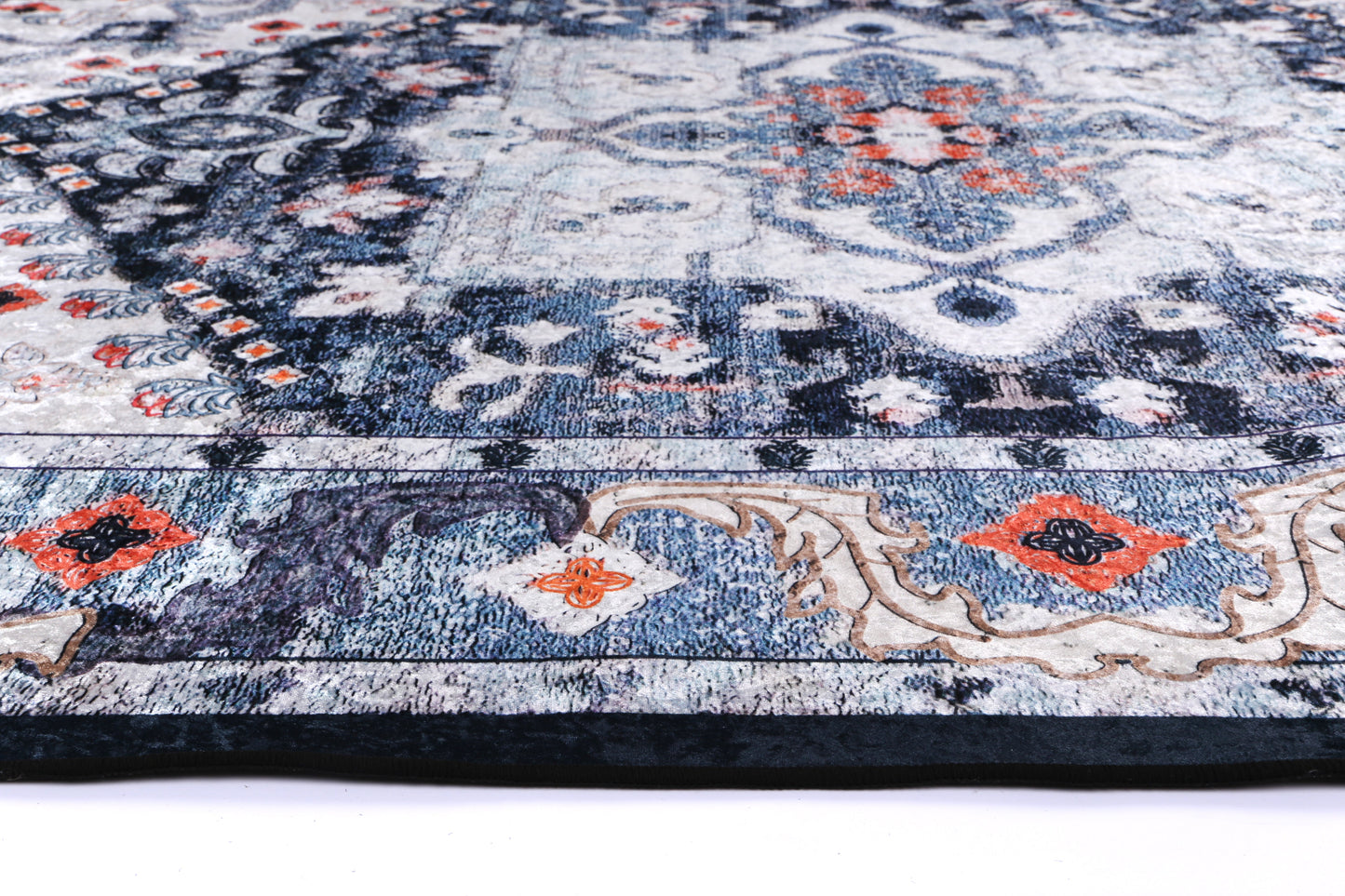 Angelic Navy Multi Medallion Non-Slip Rug