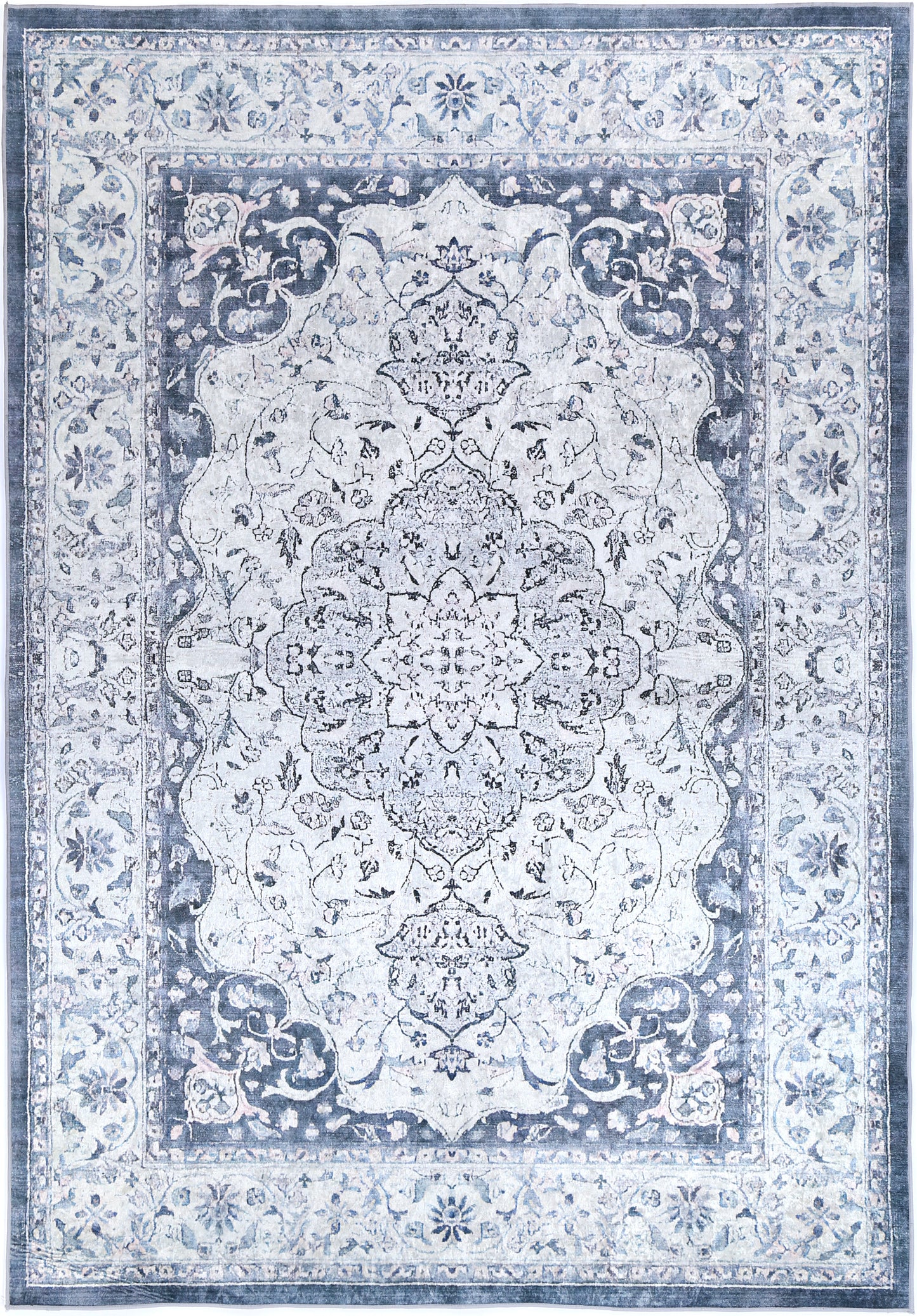 Angelic Navy Medallion Non-Slip Rug