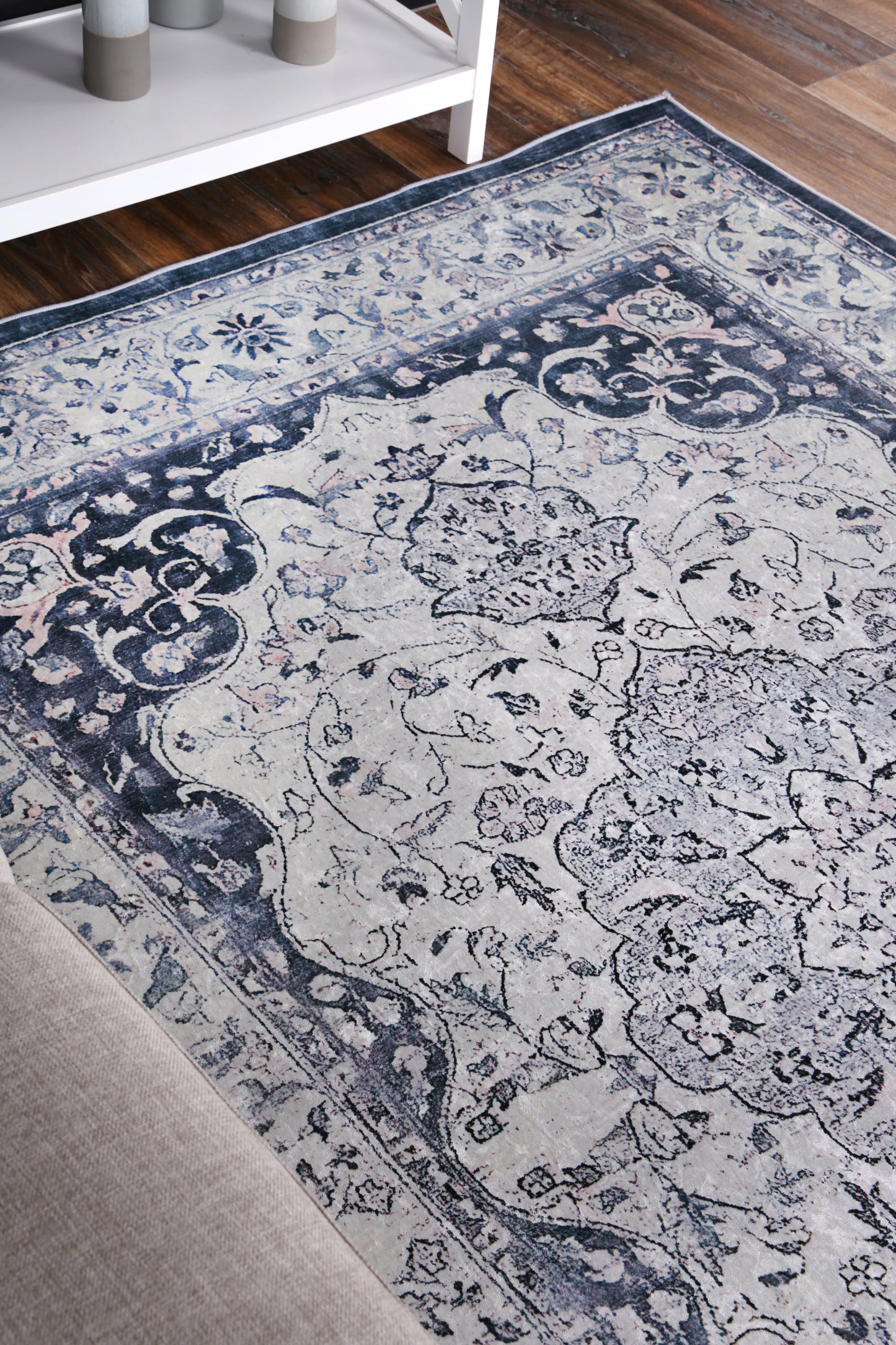 Angelic Navy Medallion Non-Slip Rug