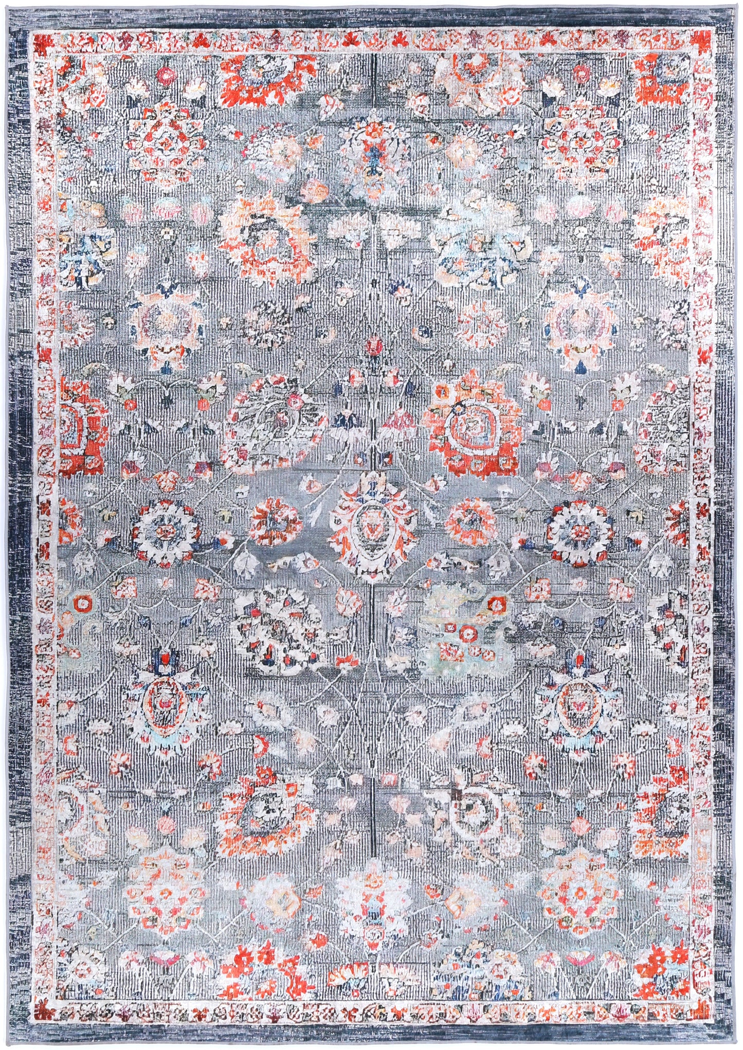 Angelic Distressed Floral Grey Multi Non-Slip Rug