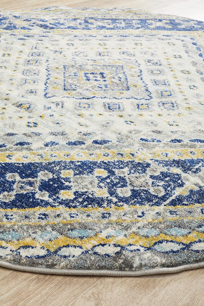 Babiru Square Medallion Navy Round Rug