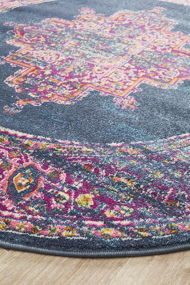 Babiru Navy Round Rug