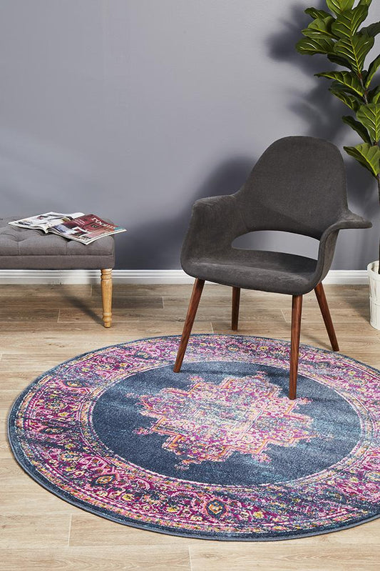 Babiru Navy Round Rug