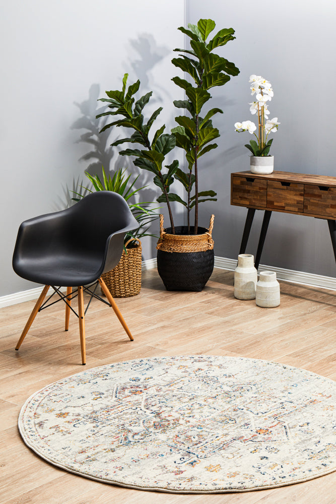 Century Faded Medallion Silver Round Rug