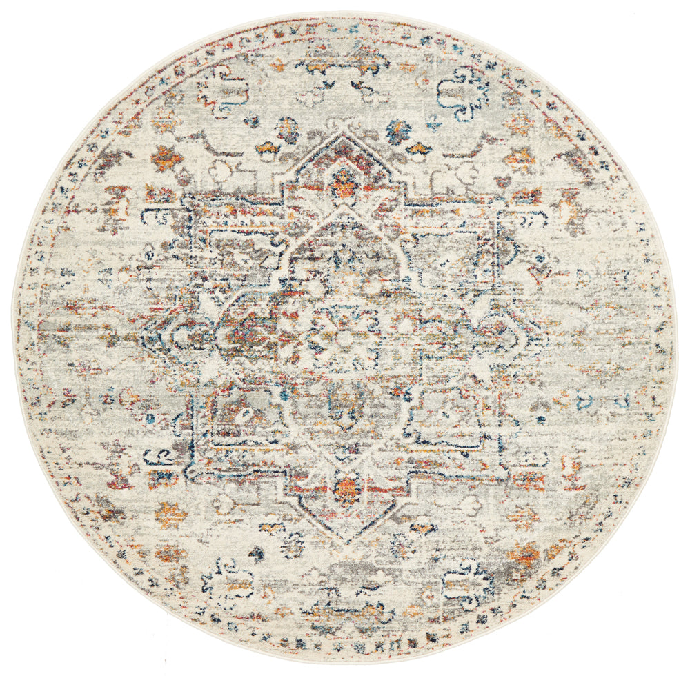Century Faded Medallion Silver Round Rug