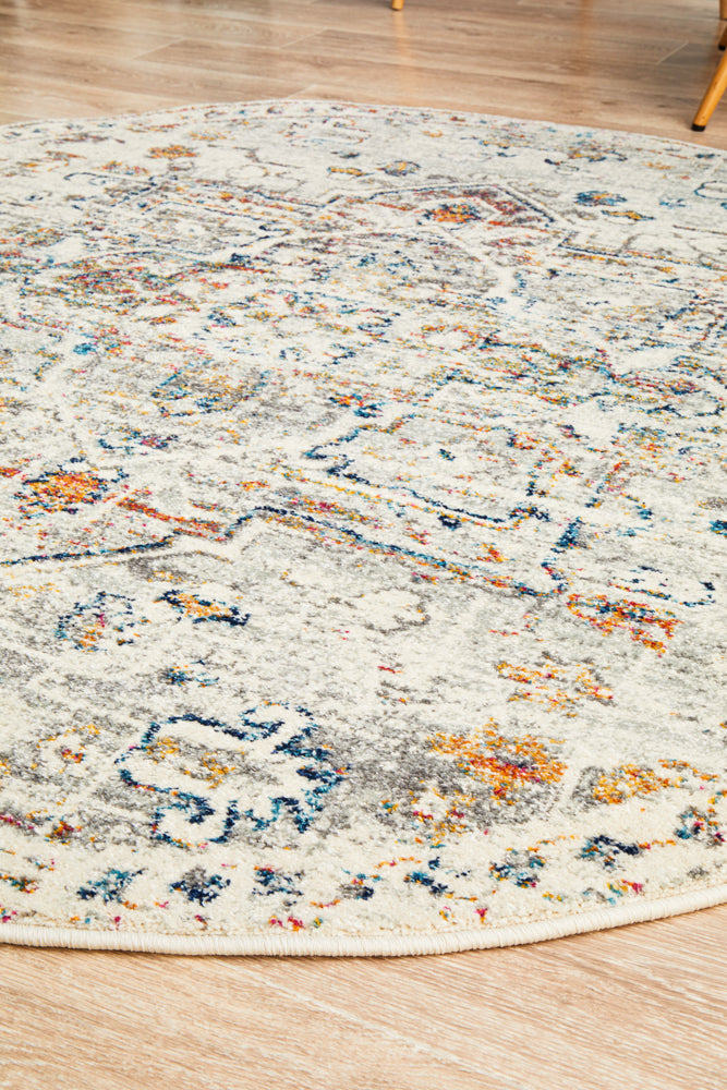 Century Faded Medallion Silver Round Rug