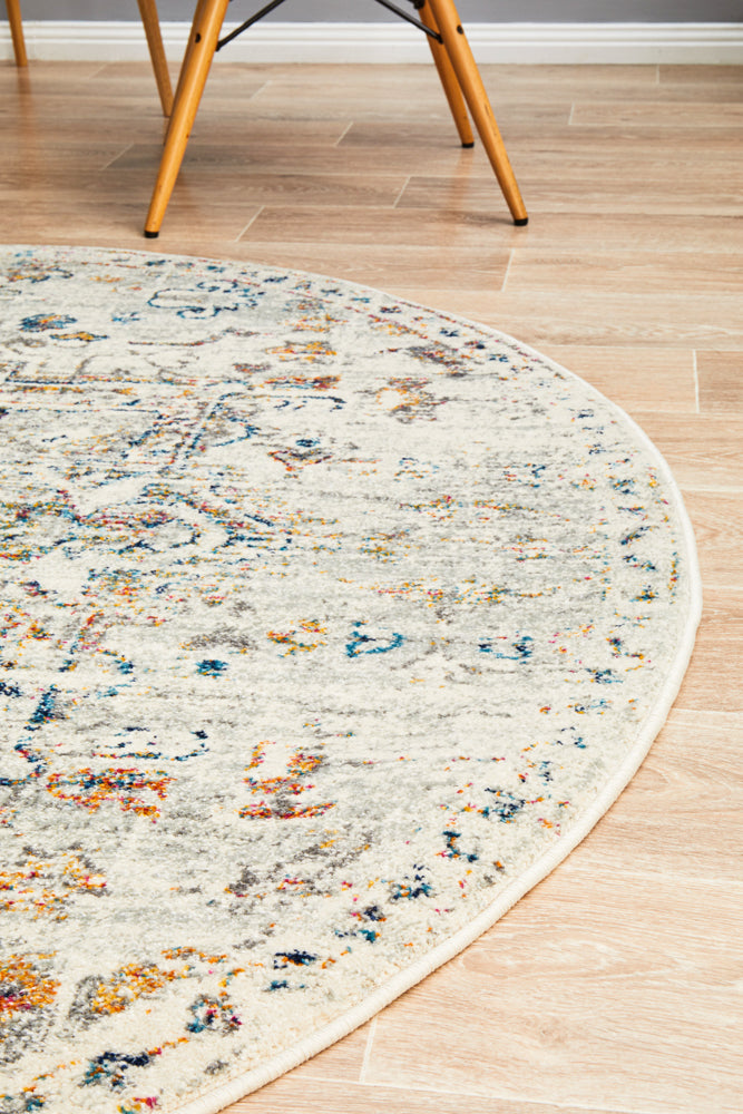 Century Faded Medallion Silver Round Rug