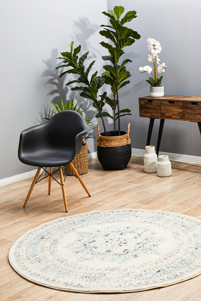 Century White Round Rug