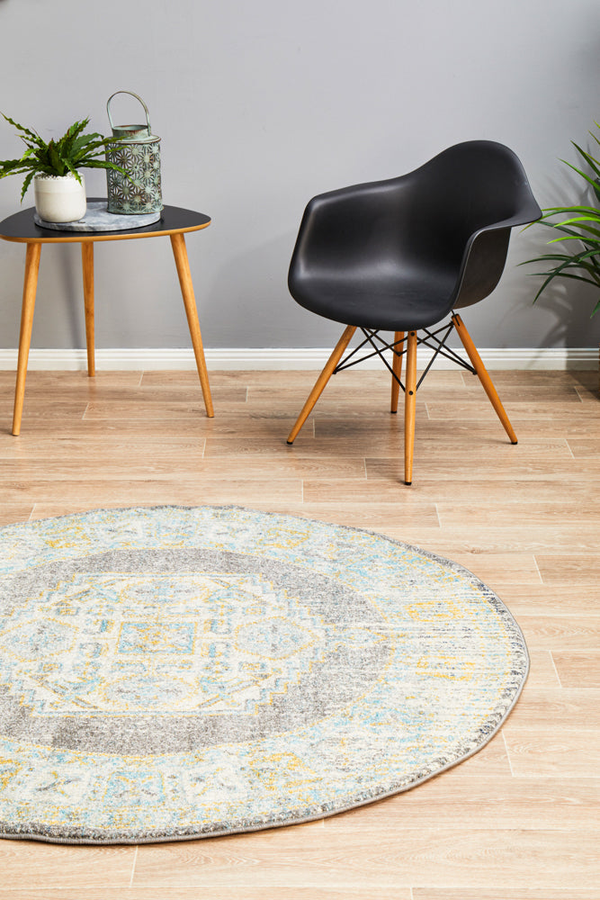 Century Faded Medallion Grey Round Rug