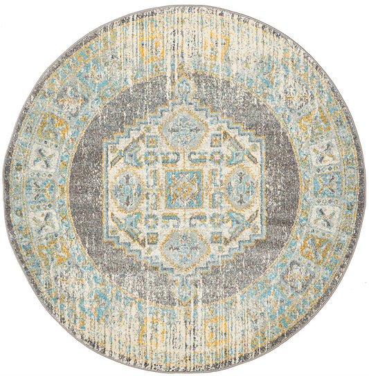 Century Faded Medallion Grey Round Rug