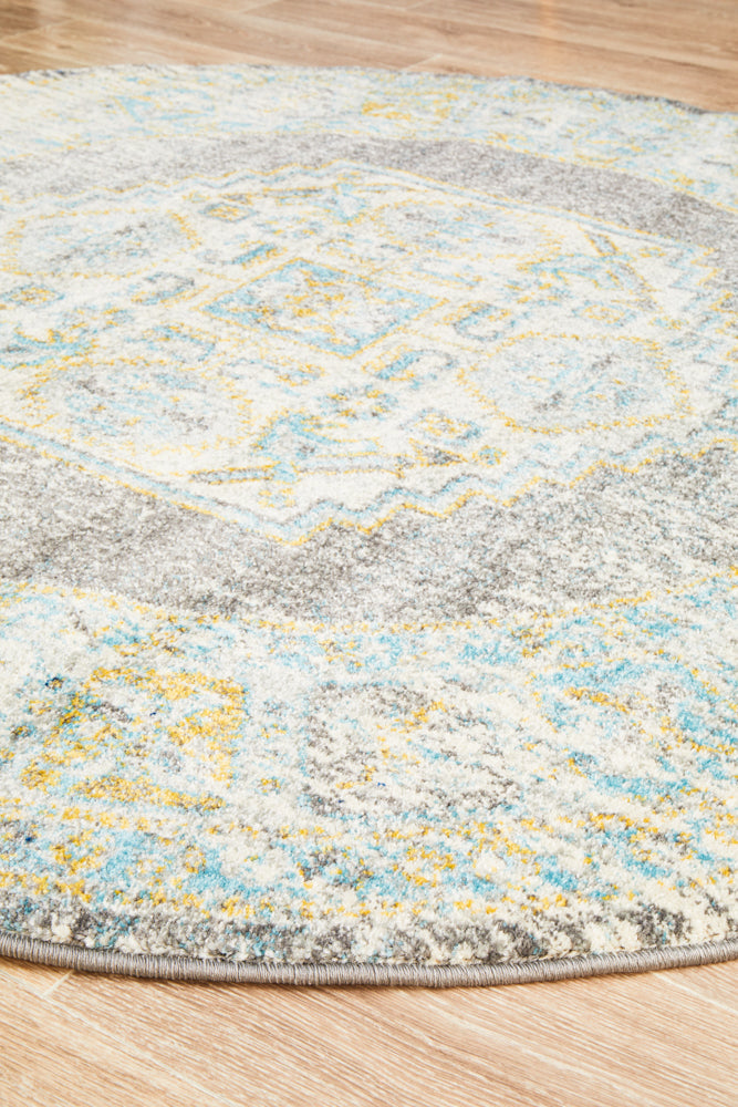 Century Faded Medallion Grey Round Rug