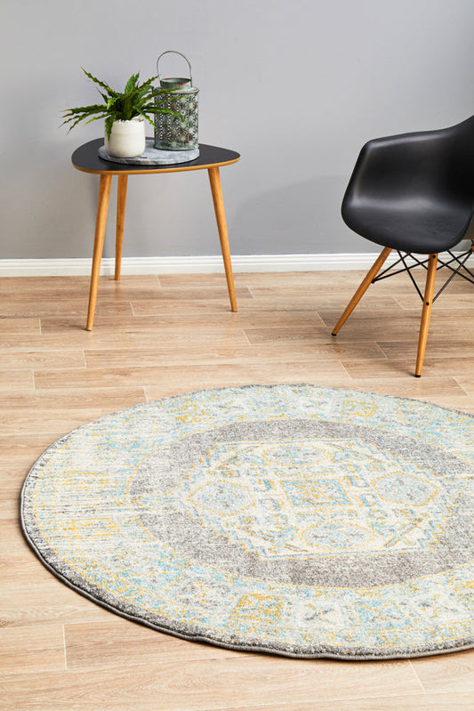 Century Faded Medallion Grey Round Rug