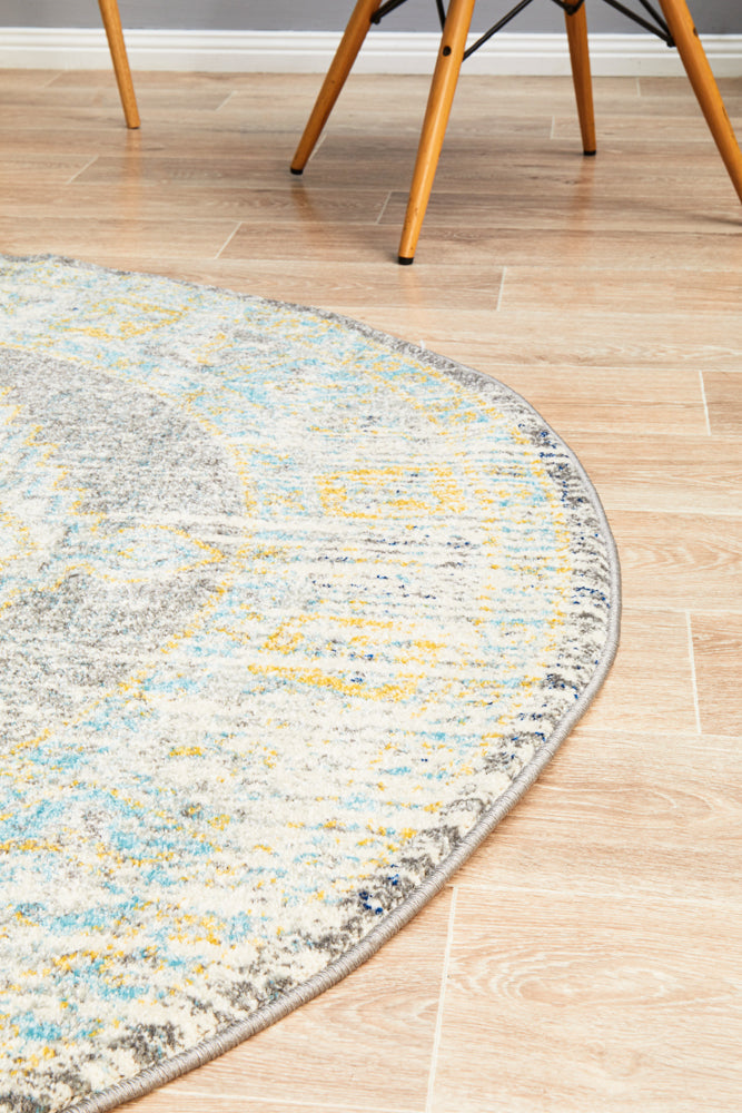 Century Faded Medallion Grey Round Rug