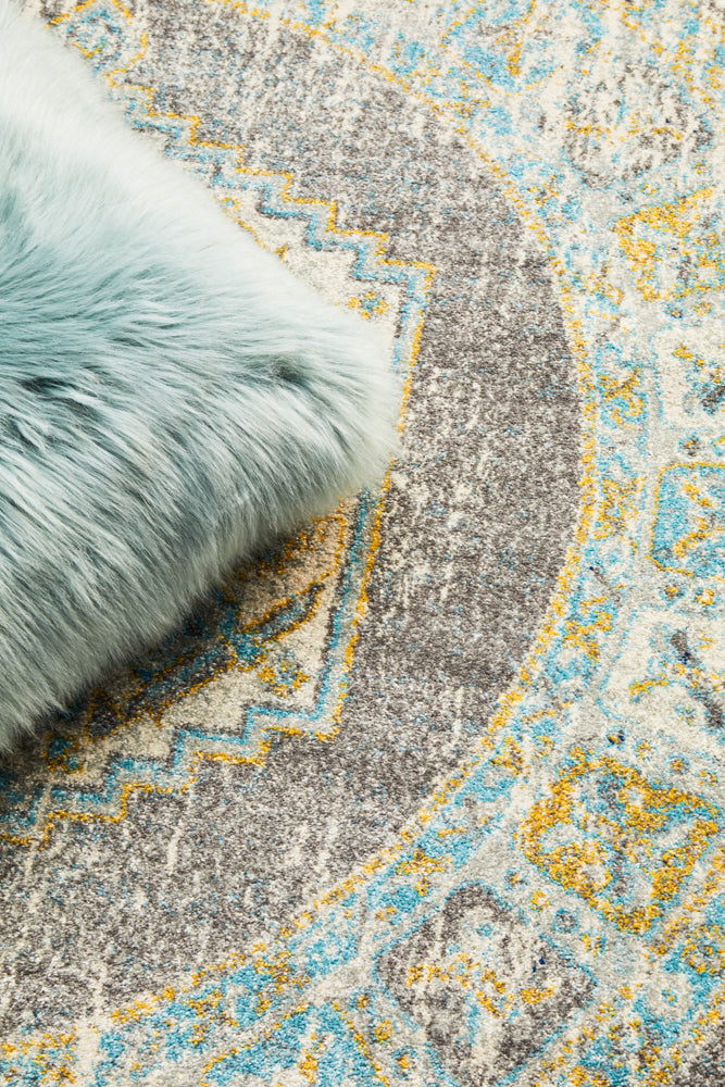 Century Faded Medallion Grey Round Rug