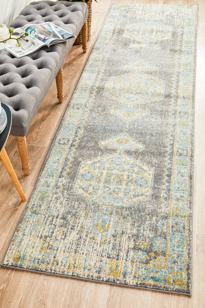 Century Faded Medallion Grey Runner Rug