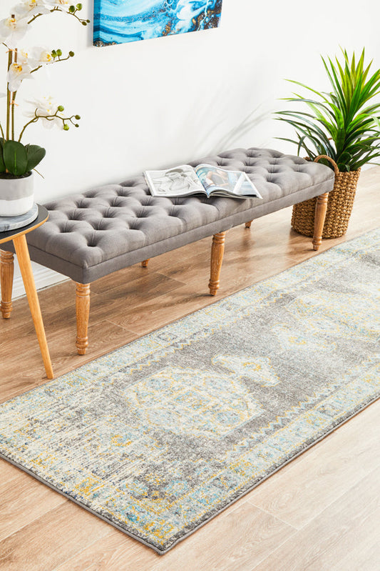Century Faded Medallion Grey Runner Rug