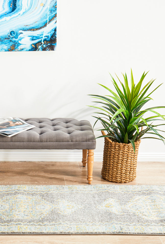 Century Faded Medallion Grey Runner Rug