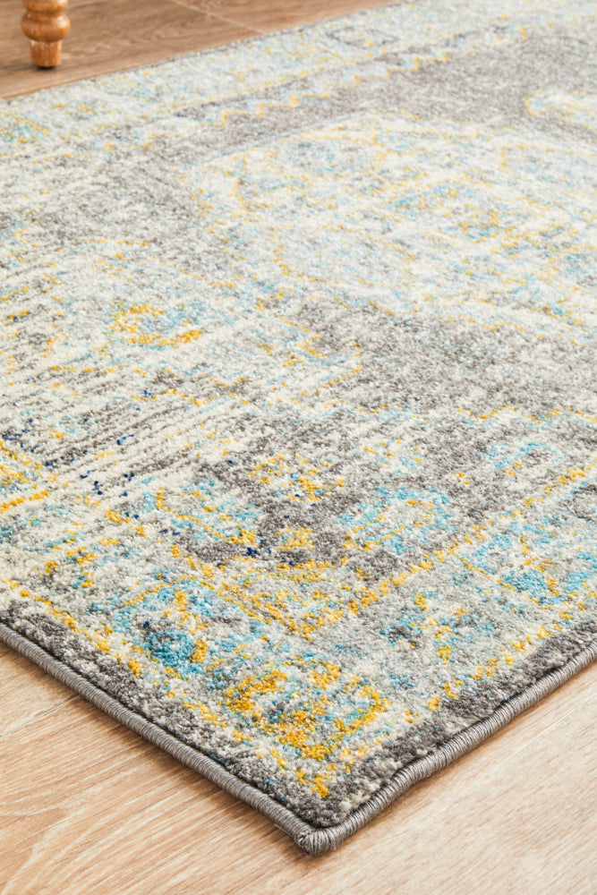 Century Faded Medallion Grey Runner Rug