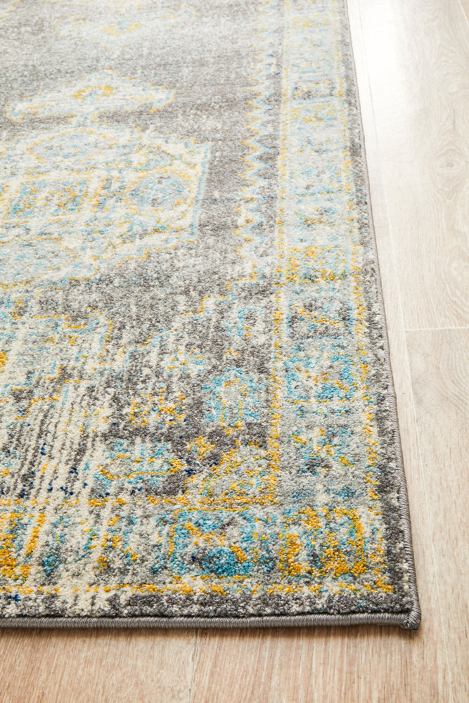 Century Faded Medallion Grey Runner Rug