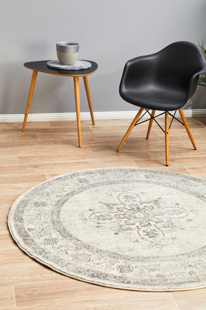 Century Border Silver Round Rug