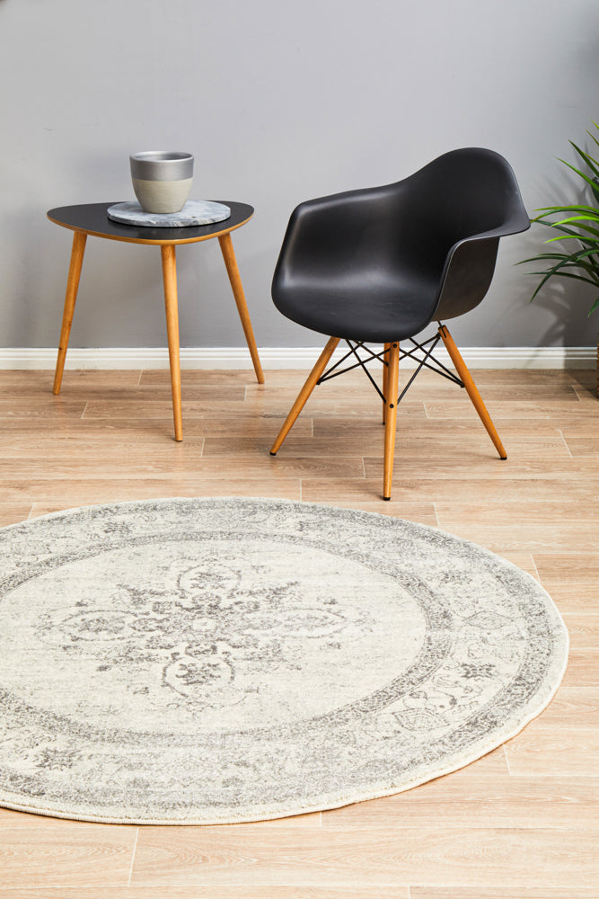 Century Border Silver Round Rug
