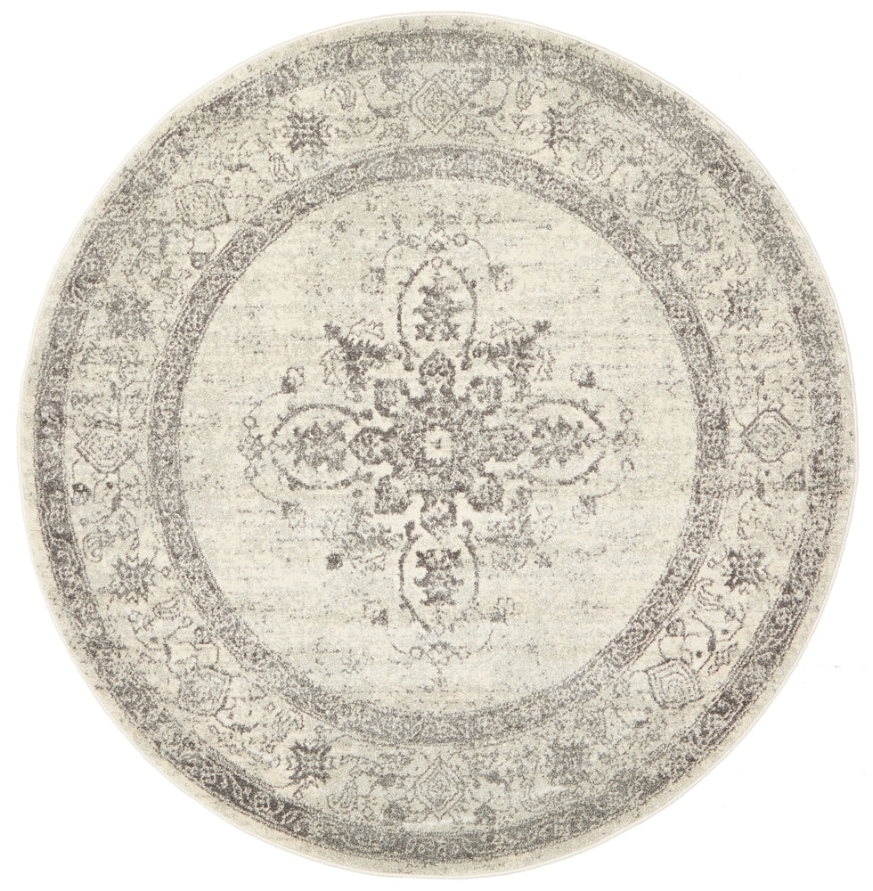 Century Border Silver Round Rug