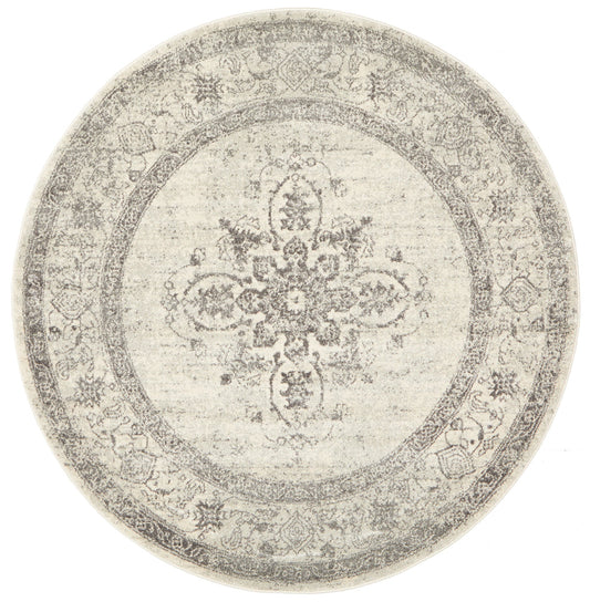 Century Border Silver Round Rug