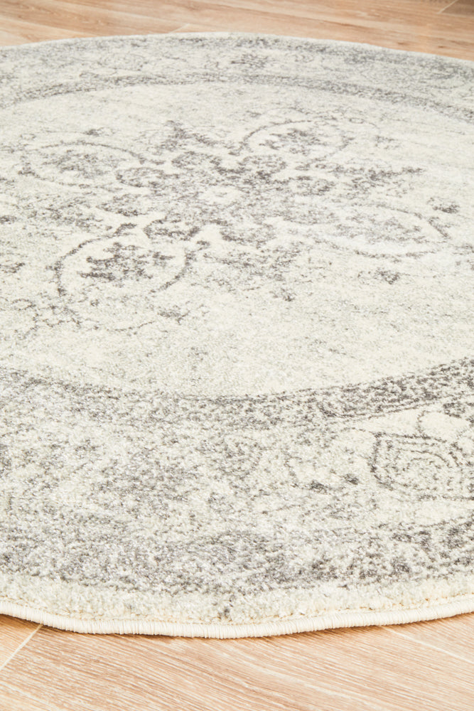 Century Border Silver Round Rug