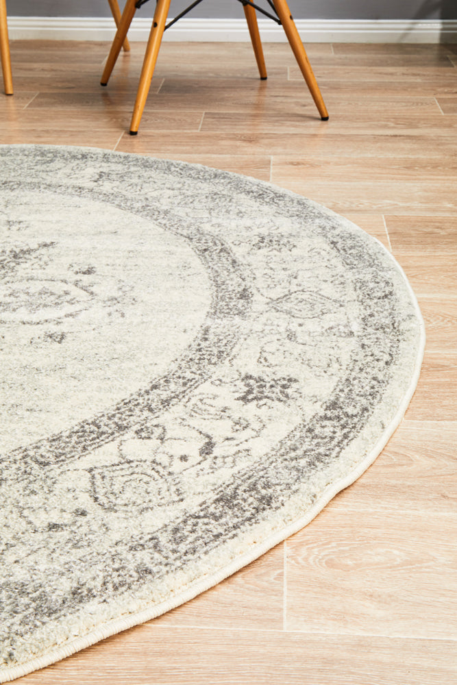 Century Border Silver Round Rug