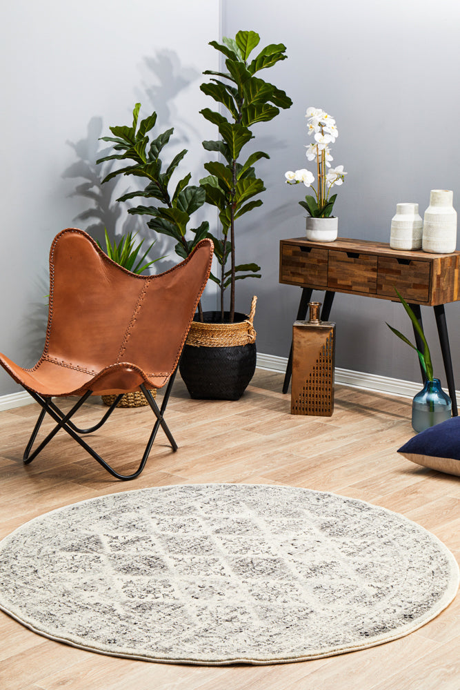 Century Lattice Grey Round Rug