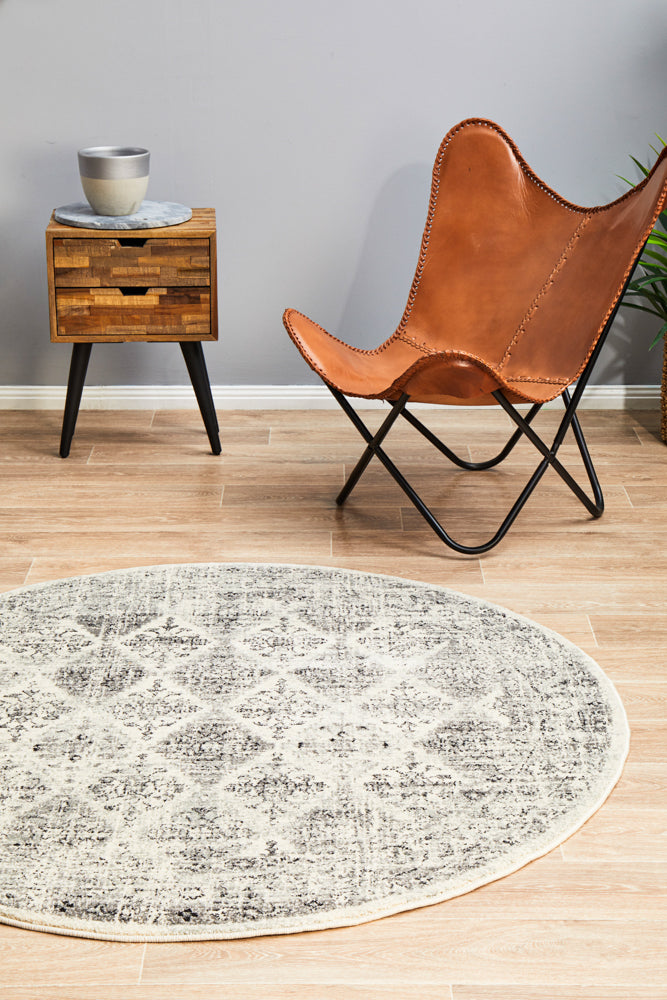 Century Lattice Grey Round Rug