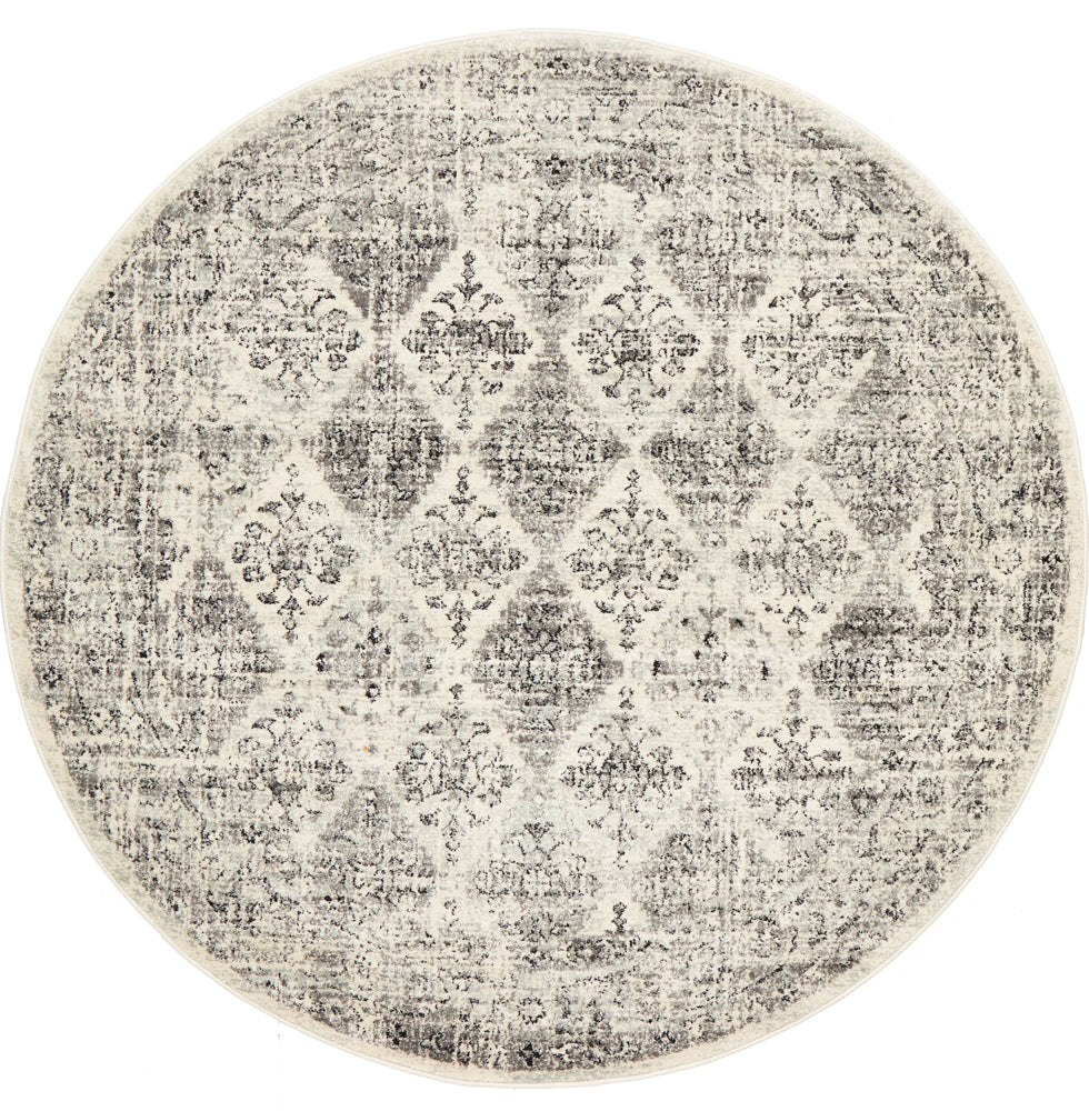 Century Lattice Grey Round Rug