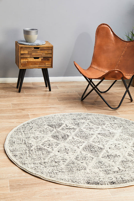 Century Lattice Grey Round Rug