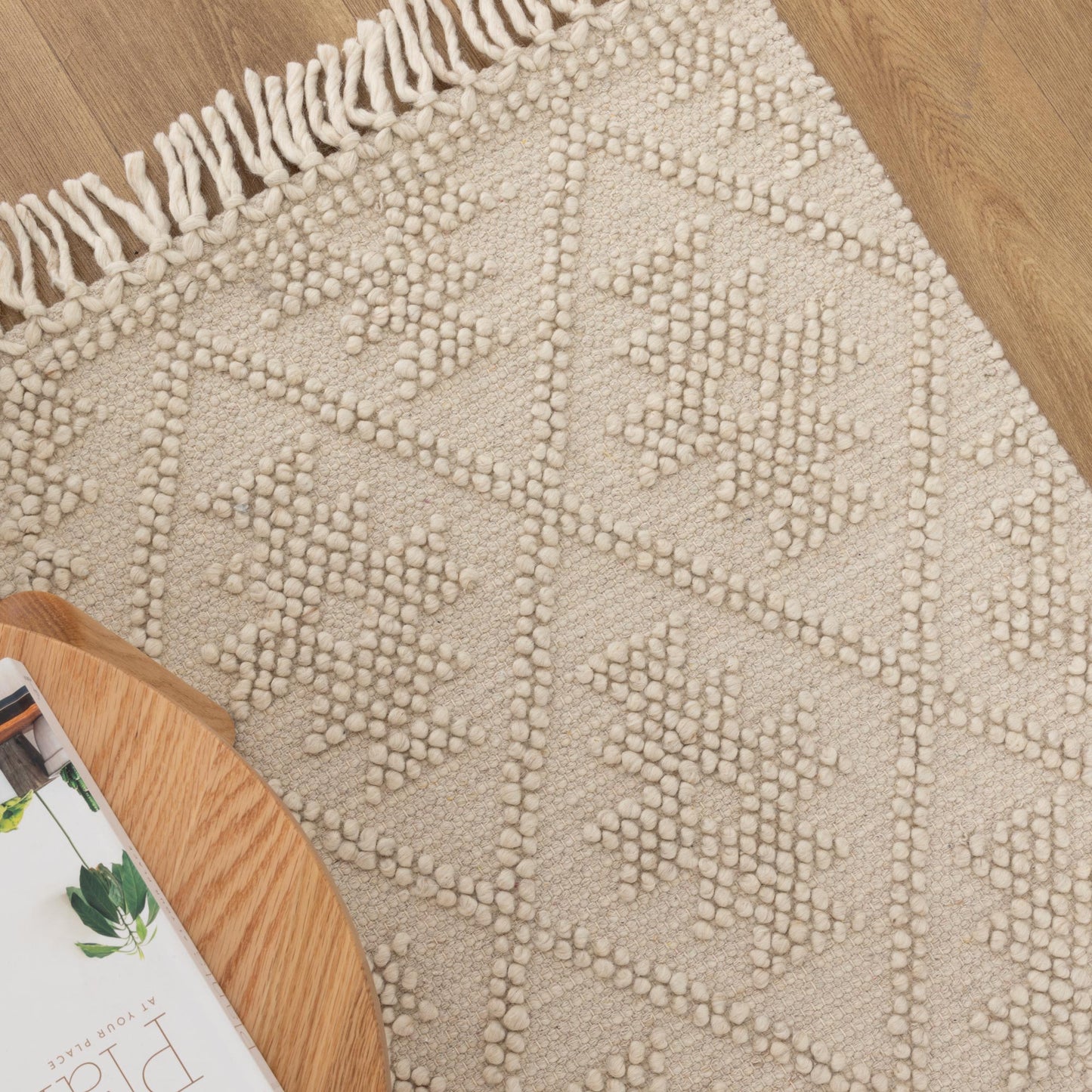 Diego Geometric Beige Wool Rug