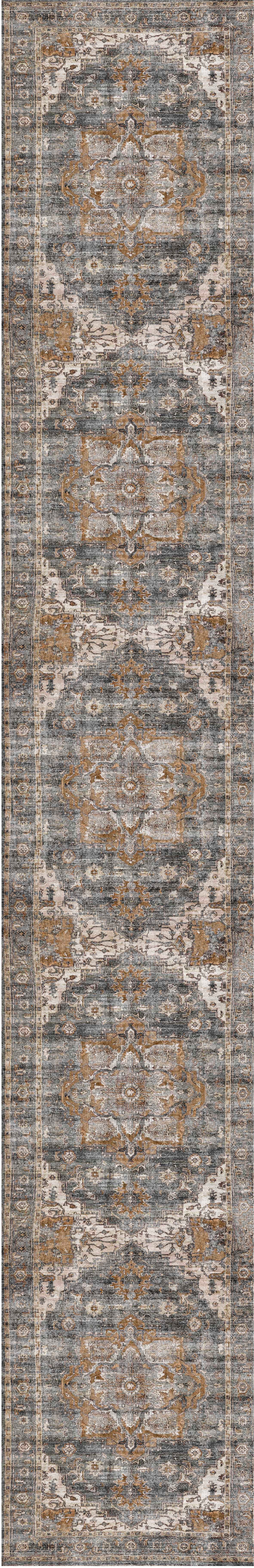 Distressed Vintage Cezanne Rabbit Gray Inca Gold Runner Rug