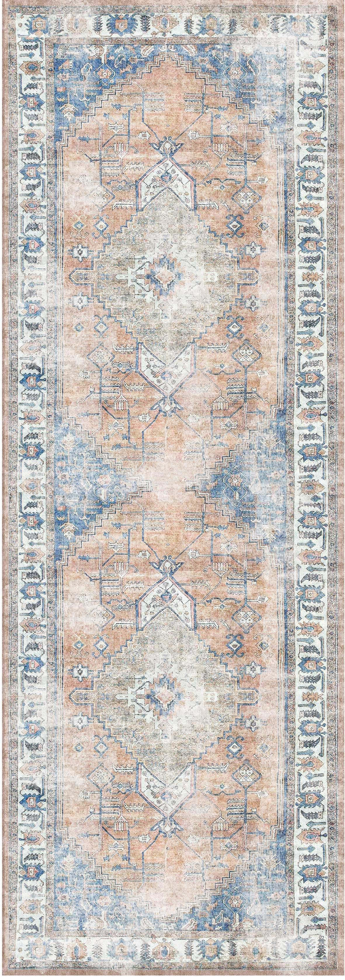 Pissarro Terracotta Blue Washable Runner