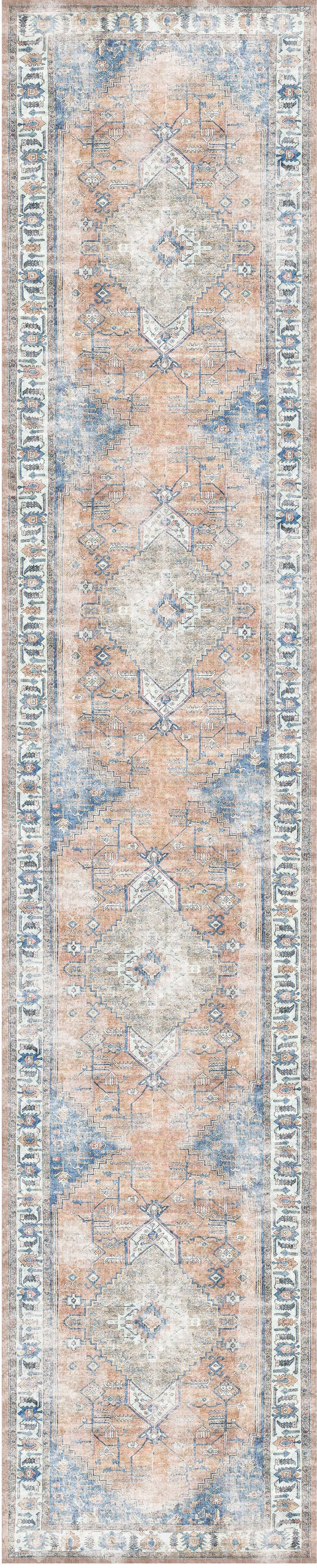 Pissarro Terracotta Blue Washable Runner