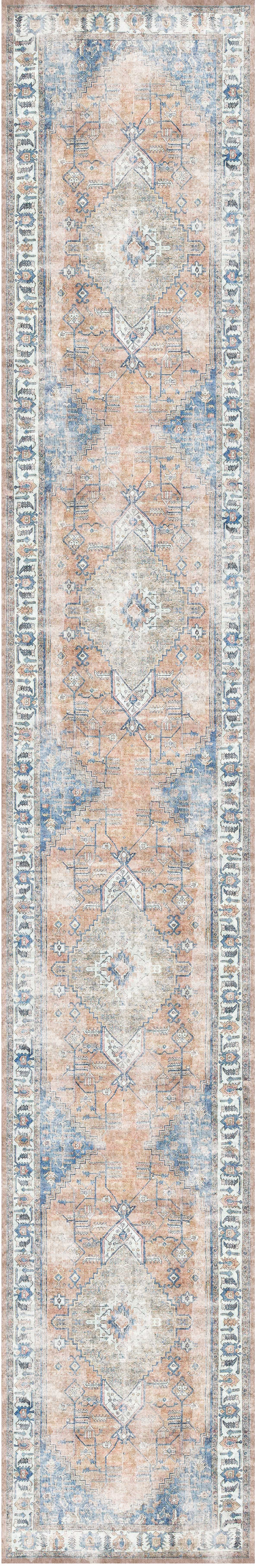 Pissarro Terracotta Blue Washable Runner