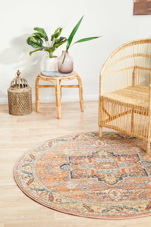 Legacy Emblem Star Salmon Round Rug