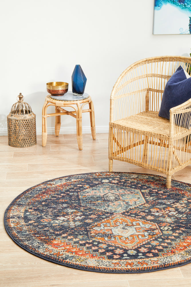 Legacy Tribal Navy Round Rug
