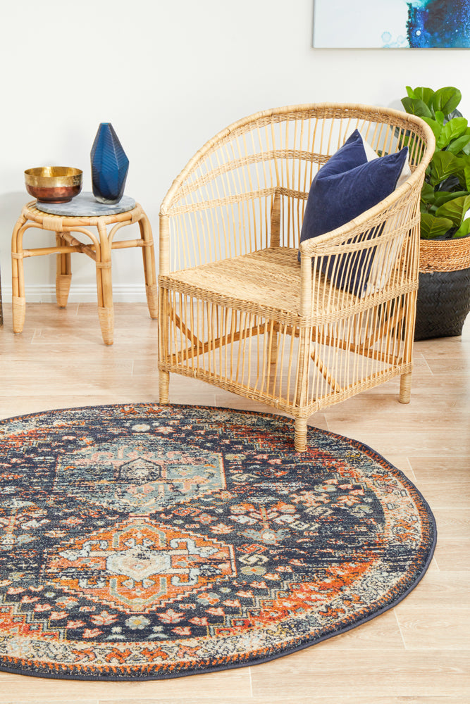 Legacy Tribal Navy Round Rug